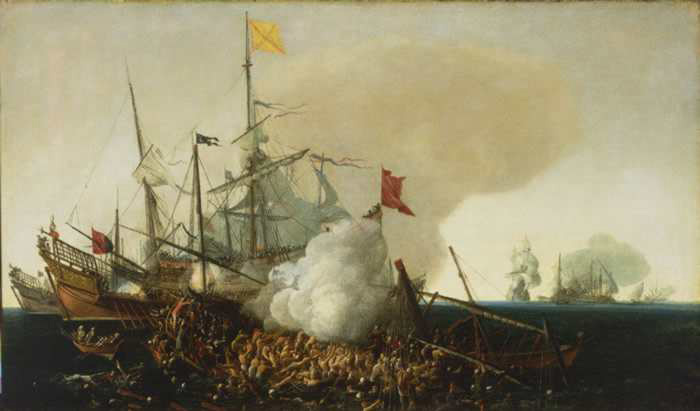 Spanish Men-of-War Engaging Barbary Corsairs